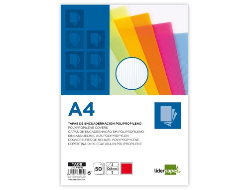 Capa de encadernacao liderpapel polipropileno ondulado din a4 0.8 mm pack de 50 unidades , Liderpapel , 64095 , 8423473538887
